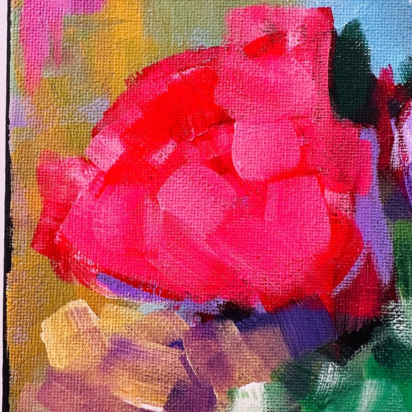 Original Impressionism Collectible Flowers 9"x 12 " Canvas Red Violet Handmade - Picture 5 of 9